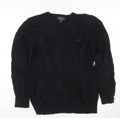Ralph Lauren Women's Black Cable-Knit Cotton Jumper Size L