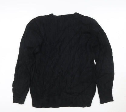 Ralph Lauren Women's Black Cable-Knit Cotton Jumper Size L