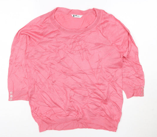 BHS Petite Women's Pink Scoop Neck 3/4 Sleeve Pullover Jumper Size M