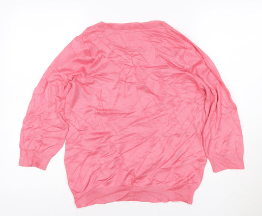 BHS Petite Women's Pink Scoop Neck 3/4 Sleeve Pullover Jumper Size M