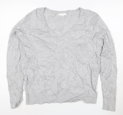 H&M Women’s Grey V-Neck Knit Jumper Size 12 Long Sleeve