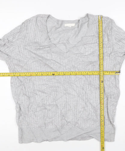H&M Women’s Grey V-Neck Knit Jumper Size 12 Long Sleeve