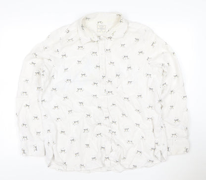 Fat Face Women's White Animal Print Cotton Linen Long Sleeve Shirt Size 10