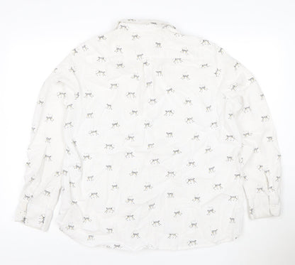 Fat Face Women's White Animal Print Cotton Linen Long Sleeve Shirt Size 10