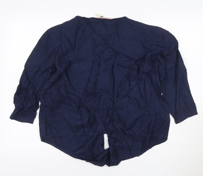 White Stuff Women’s Blue Cotton V-Neck Knit Pullover Jumper Size 12