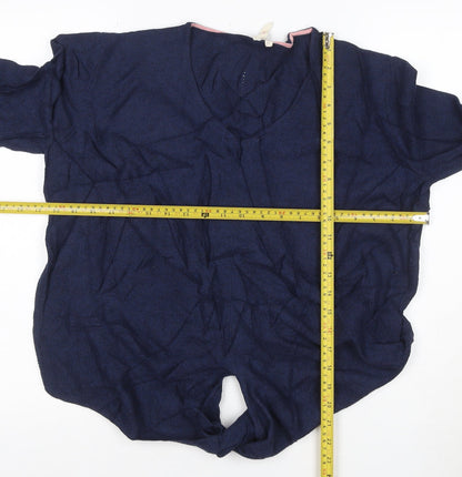White Stuff Women’s Blue Cotton V-Neck Knit Pullover Jumper Size 12