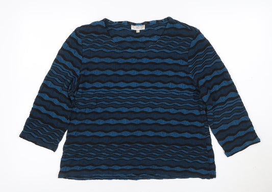 C C Womens Blue Striped 3/4 Sleeve Jersey Blouse Size L