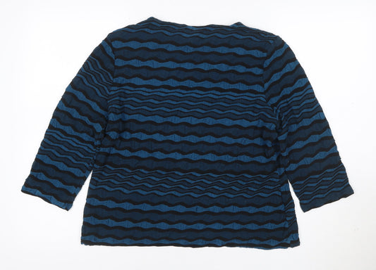C C Womens Blue Striped 3/4 Sleeve Jersey Blouse Size L
