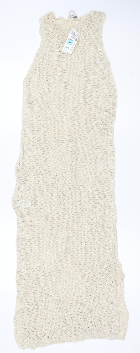 Marks & Spencer Women Beige Knit Linen Blend Sleeveless Shift Dress M