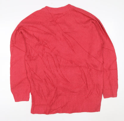 Threadbare Womens Pink V-Neck Chunky Knit Pullover Jumper Size 12