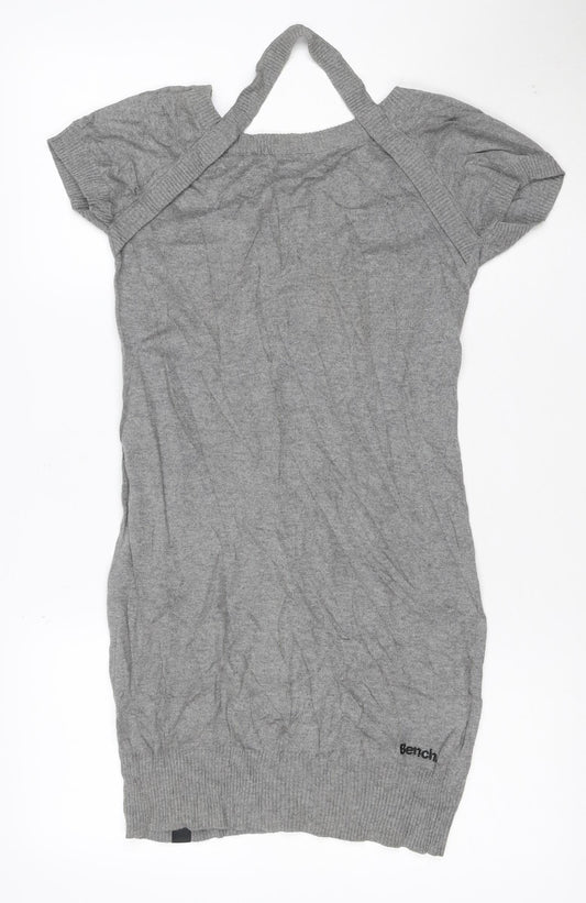 Bench Women Grey XS Knit T-Shirt Dress Cotton Casual