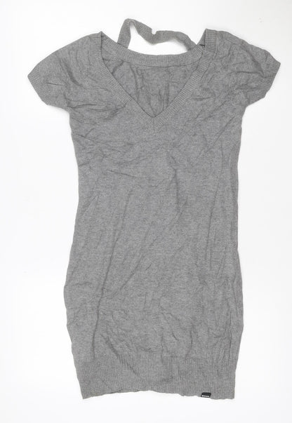 Bench Women Grey XS Knit T-Shirt Dress Cotton Casual