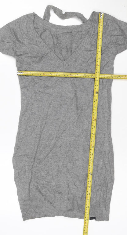 Bench Women Grey XS Knit T-Shirt Dress Cotton Casual