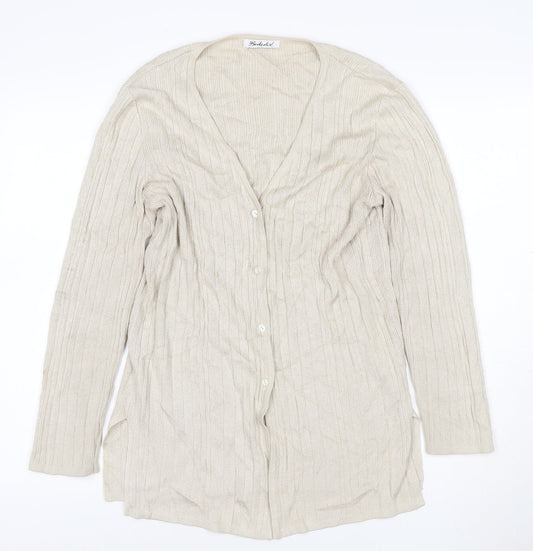 Berkertex Women Beige Knit Long Sleeve V-Neck Cardigan Size 12