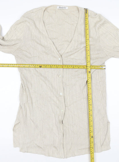 Berkertex Women Beige Knit Long Sleeve V-Neck Cardigan Size 12