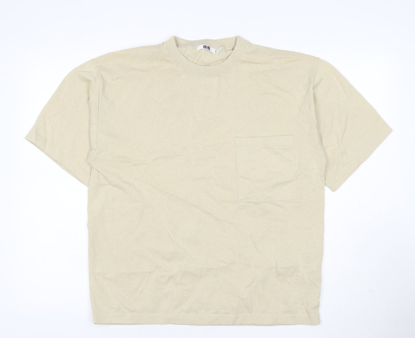 Uniqlo U Men Beige Short Sleeve Crew Neck Cotton T-Shirt M