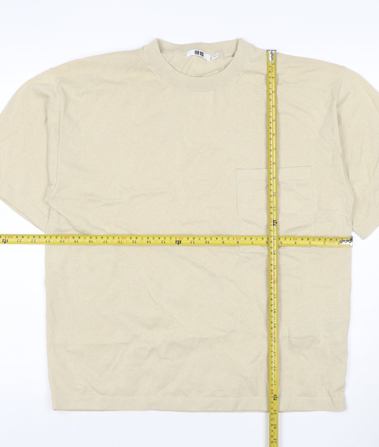 Uniqlo U Men Beige Short Sleeve Crew Neck Cotton T-Shirt M