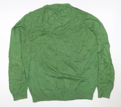 John Lewis Men Green Cotton Cashmere V-Neck Jumper Large