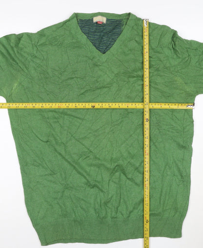 John Lewis Men Green Cotton Cashmere V-Neck Jumper Large