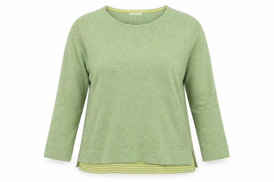 White Stuff Women's Green Cotton Blend Crew Neck 3/4 Sleeve Jumper UK 12