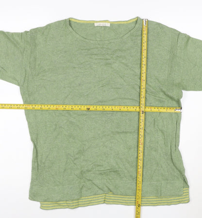 White Stuff Women's Green Cotton Blend Crew Neck 3/4 Sleeve Jumper UK 12