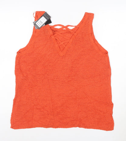 New Look Women’s Orange Knit V-Neck Camisole Tank Top Size 14