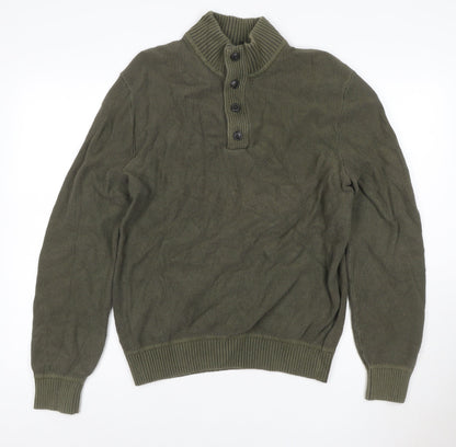 GAP Men's Green Cotton Henley Jumper M High Neck Long Sleeve