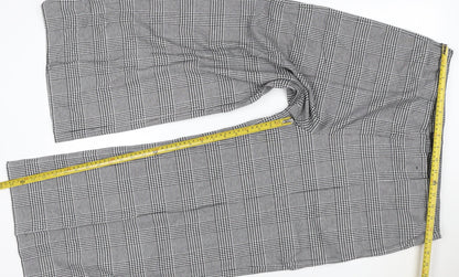 Marks and Spencer Women's Grey Check Wide-Leg Trousers Size 16