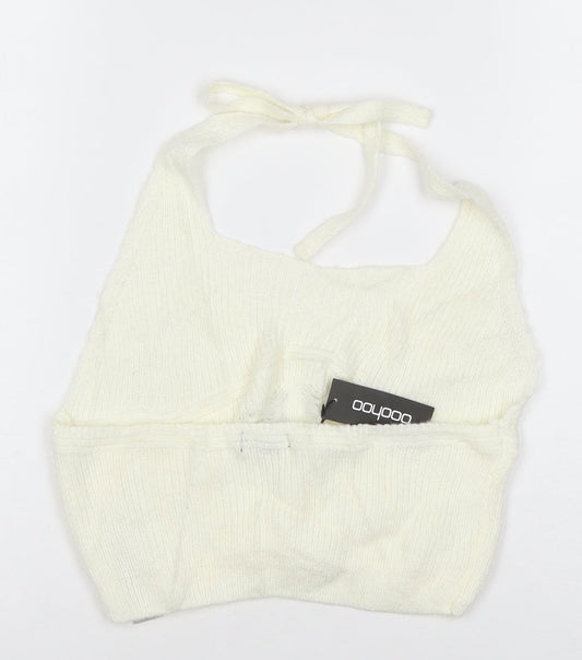 Boohoo Women Ivory Knit Halter Cropped Tank Top M