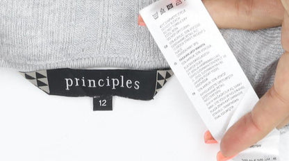 Principles Women’s Grey Knit Open Cardigan Size 12 V-Neck Lightweight