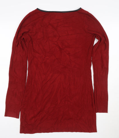Dorothy Perkins Women Red Size 12 Long Sleeve Knitted Mini Dress
