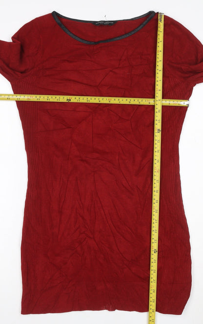 Dorothy Perkins Women Red Size 12 Long Sleeve Knitted Mini Dress