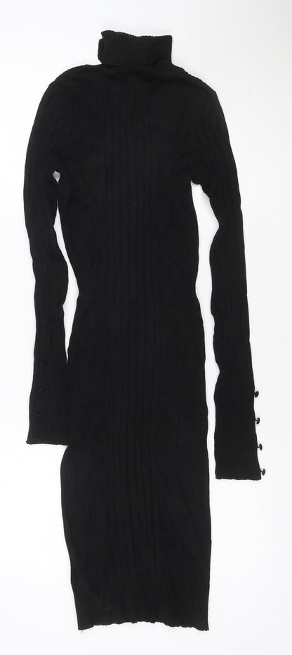 Next Womens Black Bodycon Ribbed Roll Neck Knit Dress Size 8