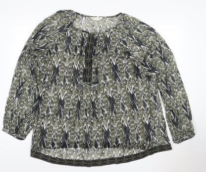 BHS Women’s Green Geometric Tunic Blouse Size 20 Long Sleeve