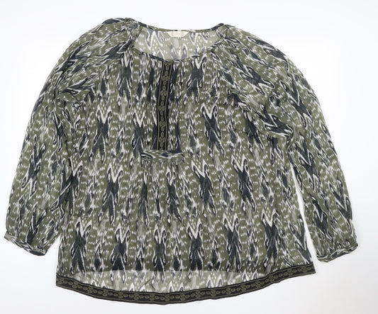 BHS Women’s Green Geometric Tunic Blouse Size 20 Long Sleeve