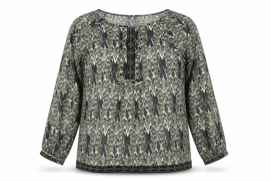 BHS Women’s Green Geometric Tunic Blouse Size 20 Long Sleeve