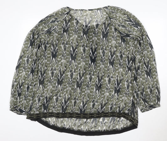 BHS Women’s Green Geometric Tunic Blouse Size 20 Long Sleeve