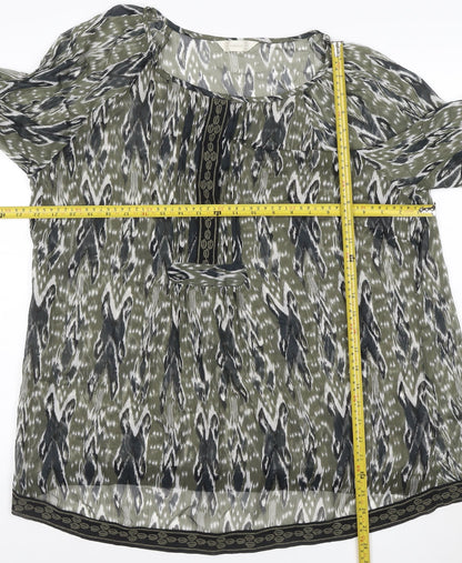 BHS Women’s Green Geometric Tunic Blouse Size 20 Long Sleeve