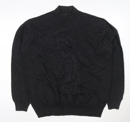 Point Men's Black Merino Wool Blend Mock Neck Jumper L
