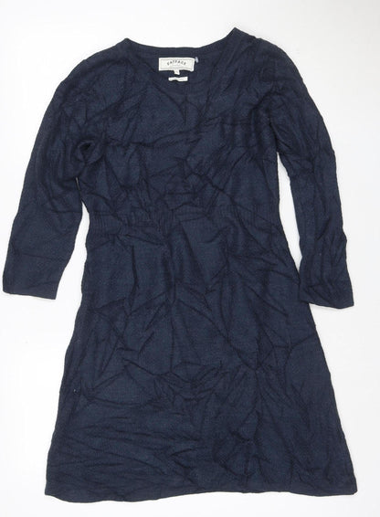 FatFace Women Blue Size 12 Knit Shift Dress Long Sleeve