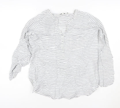 FatFace Women White Striped Henley Cotton Jumper Size 12