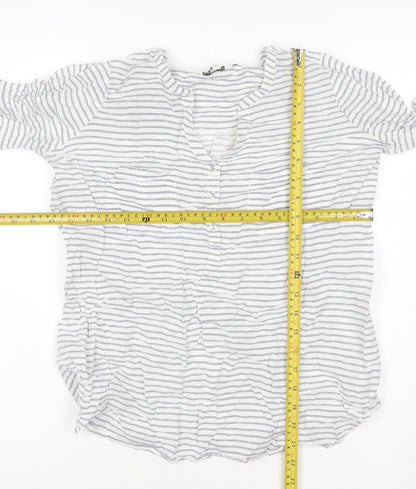 FatFace Women White Striped Henley Cotton Jumper Size 12