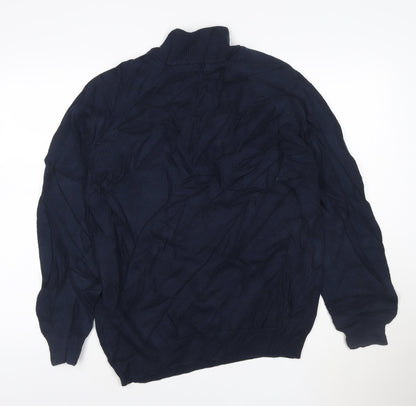 Cotton Traders Men’s Navy Blue L 1/2 Zip High Neck Cotton Jumper