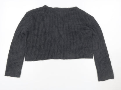 Pull&Bear Women's Grey V-Neck Button Cardigan XS Knit Crop Jumper