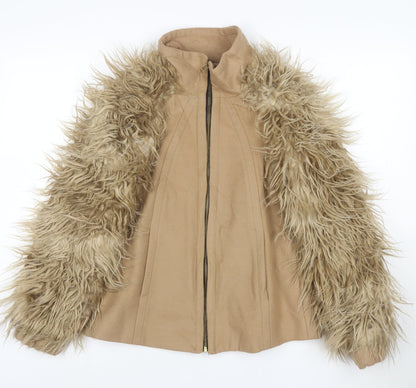 ZARA BASIC Women’s Beige Wool Faux Fur Bomber Jacket XS