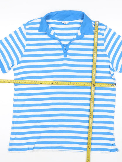 Cotton Traders Women's Blue Striped Collared Polo Shirt Size 12