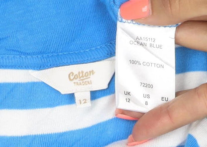 Cotton Traders Women's Blue Striped Collared Polo Shirt Size 12