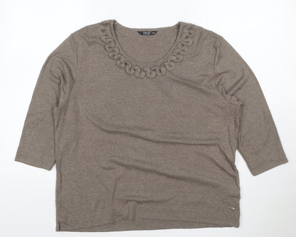 Tigi Women’s Brown 3/4 Sleeve Embroidered Neck Cotton Blend Top Size 18