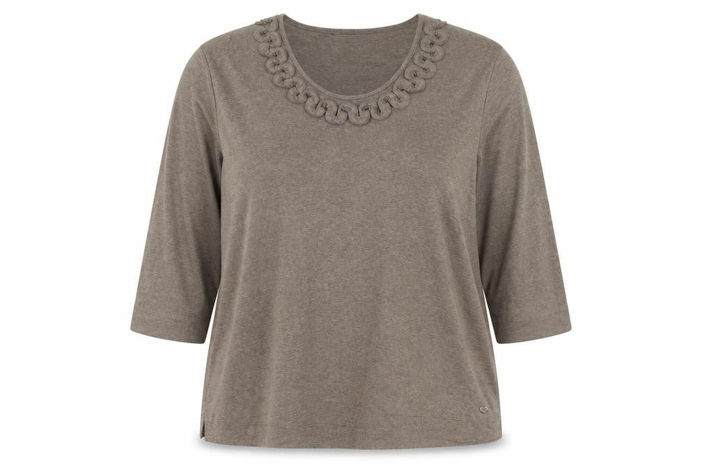 TIGI Women’s Brown 3/4 Sleeve Embroidered Neck Cotton Blend Top Size 18