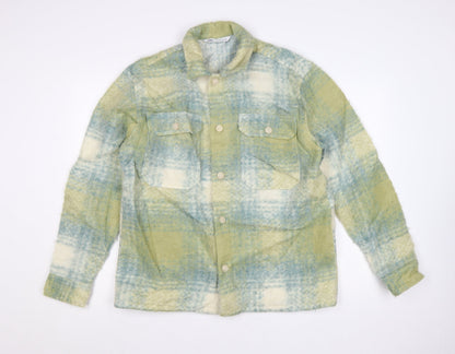 Zara Women Green Check Wool Blend Shacket Jacket M